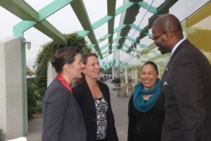 Mayor Schaaf and Superintendent Wilson meet with Director of Strategic Development, Jenna Stauffer and Head of School, Yanira Canizales